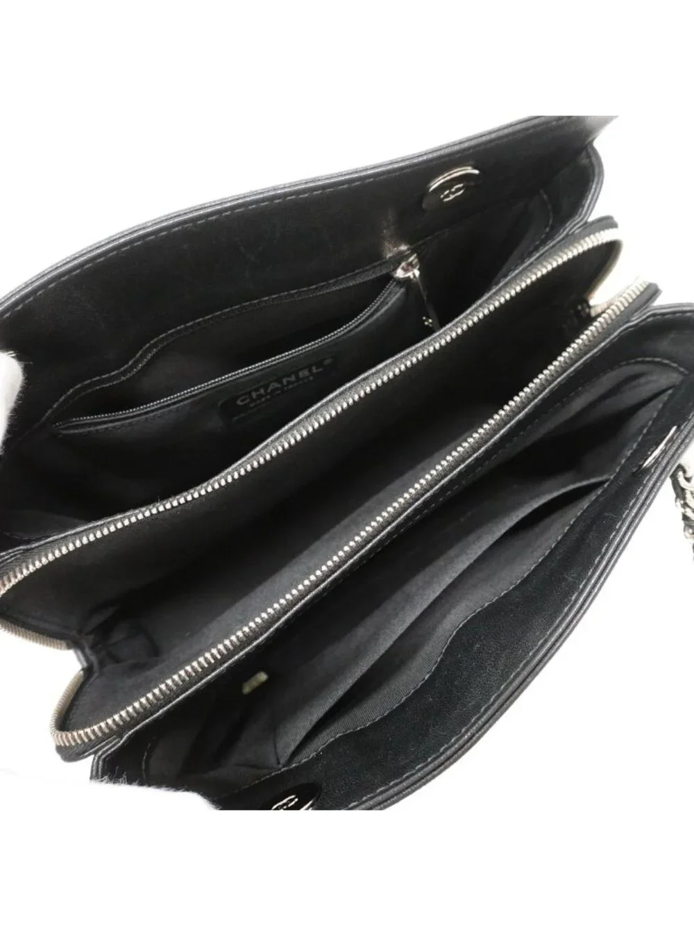 Chanel Shoulder Bag Mademoiselle Lambskin Black Silver